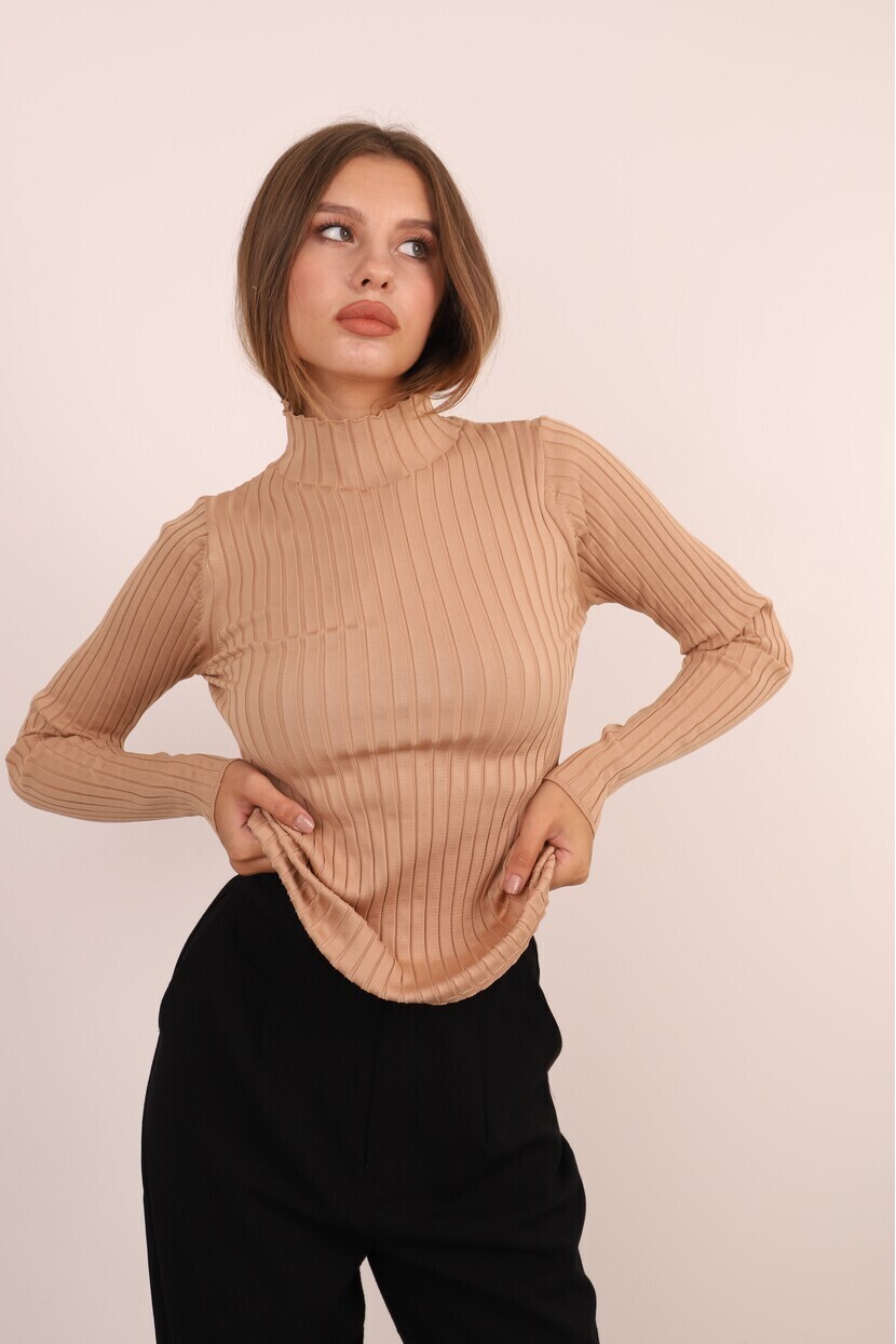 Balıkçı Yaka Likralı Triko Kazak