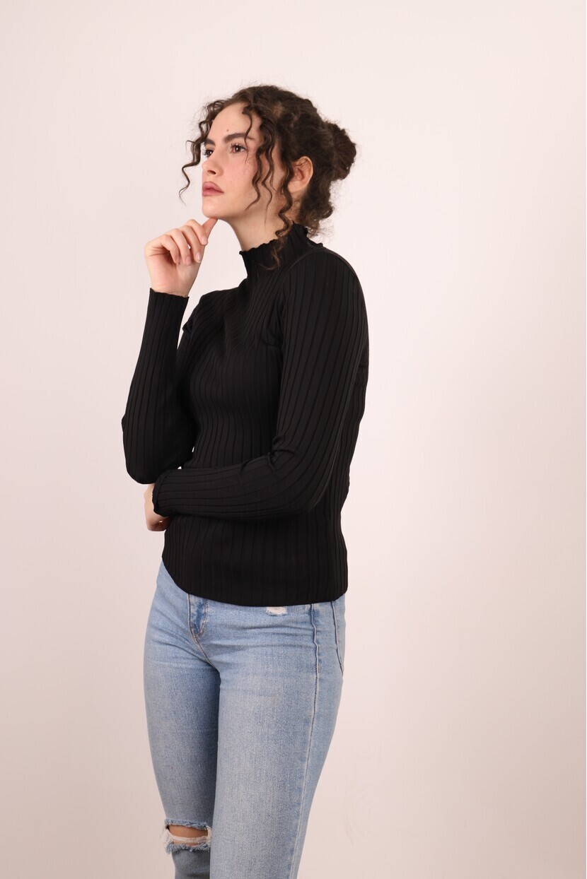 Balıkçı Yaka Likralı Triko Kazak