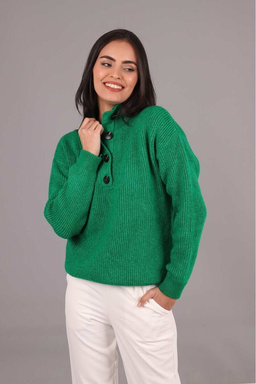 Düğmeli Triko Kazak 