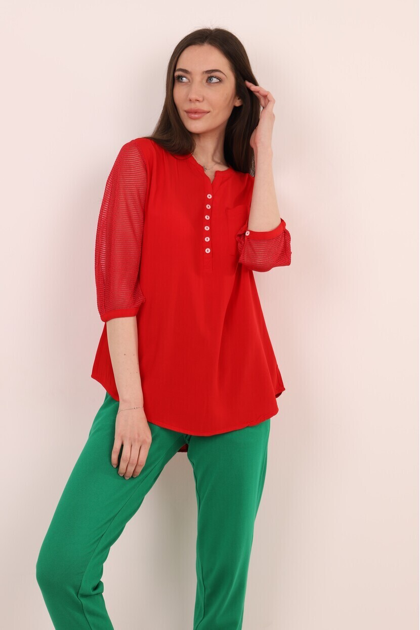 Kolları Triko Sim Detaylı Gömlek