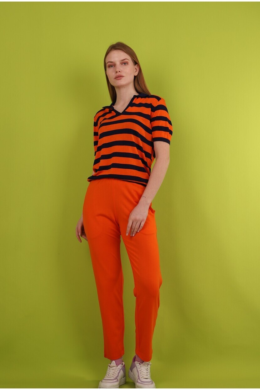 Polo Yaka Kalın Çizgili Triko