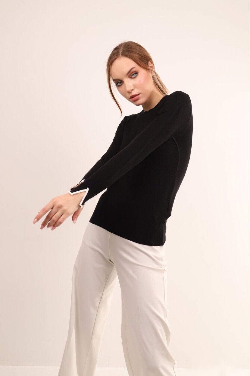 Siyah Bisiklet Yaka Basic Triko