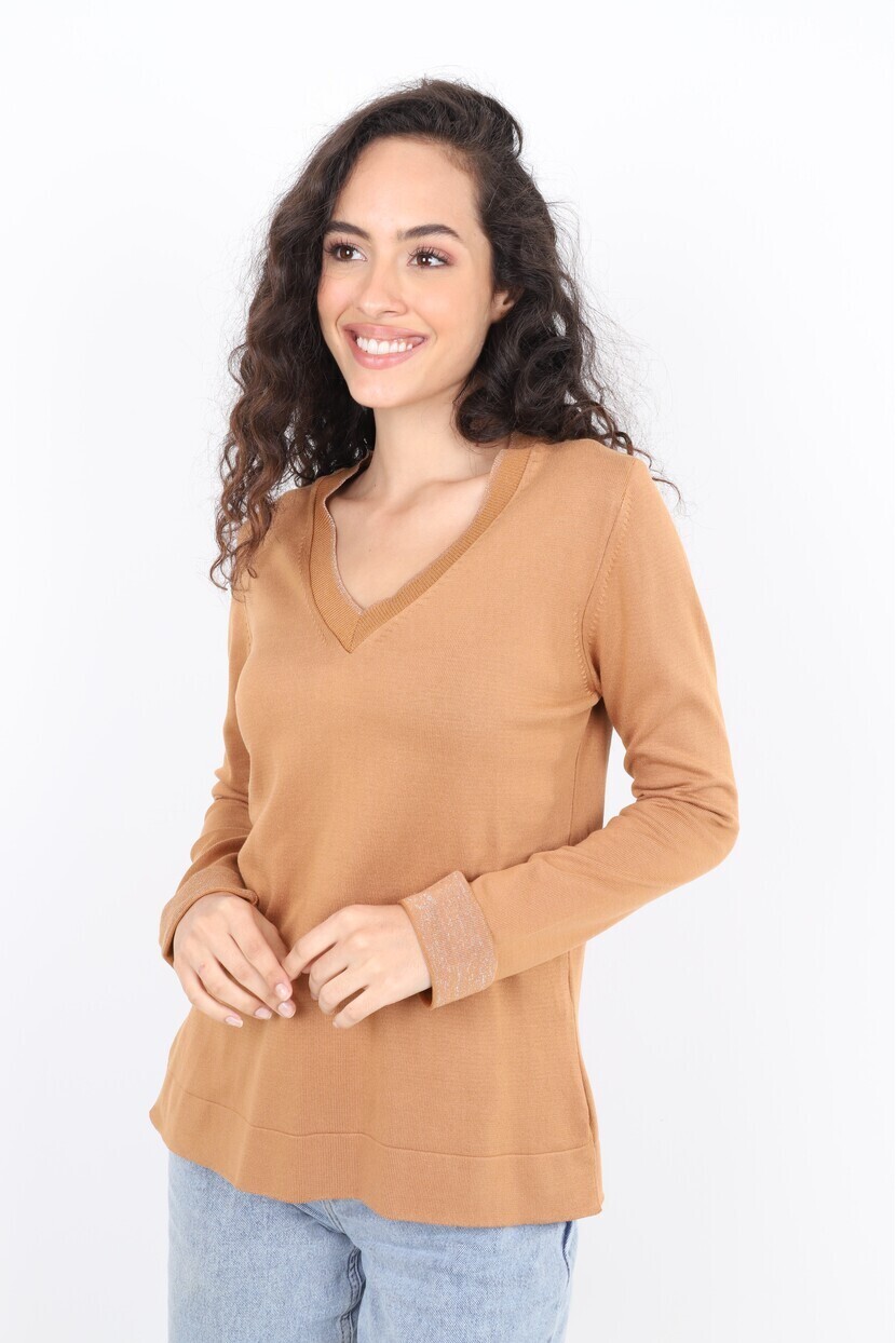 V Yaka Kahverengi Triko