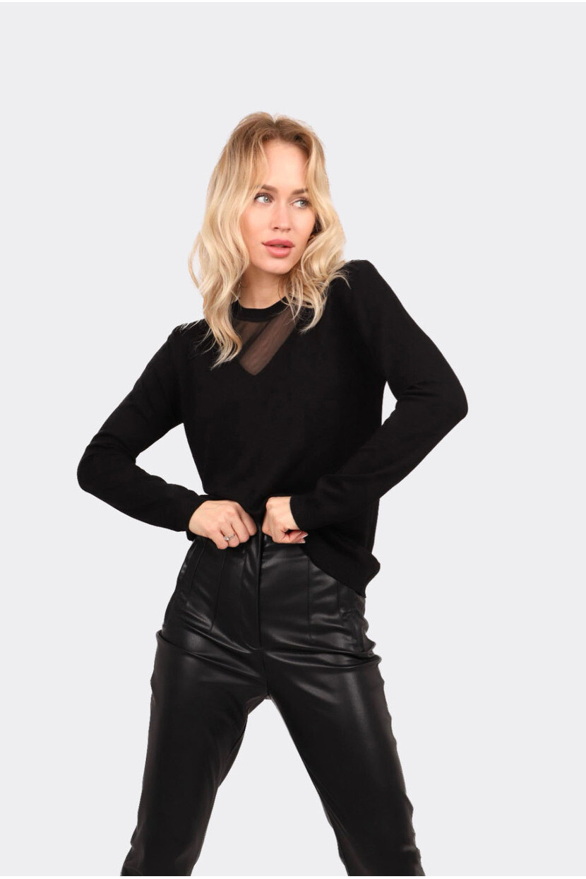 V YAKA TÜL DETAY TRİKO