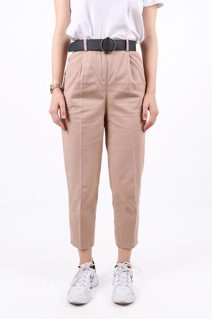 Kemerli Arkası Lastikli Boru Paça Pantolon 