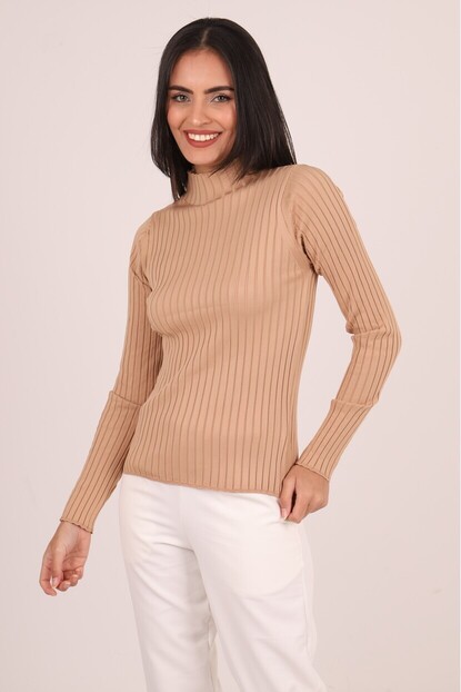 Balıkçı Yaka Likralı Triko Kazak