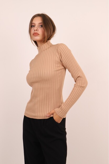 Balıkçı Yaka Likralı Triko Kazak