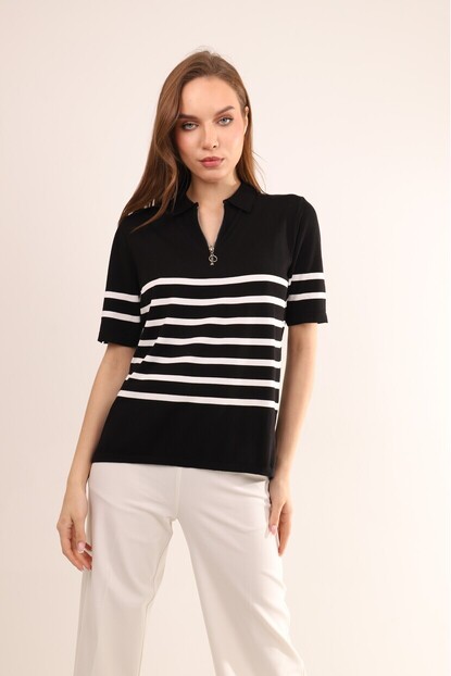 FERMUAR DETAY ÇİZGİLİ TRİKO