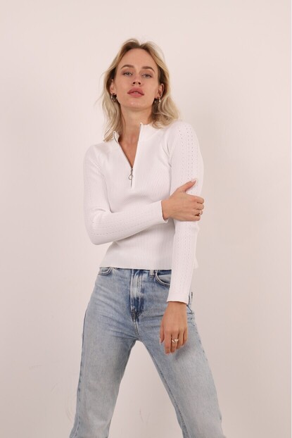 Fermuarlı Triko Kazak 