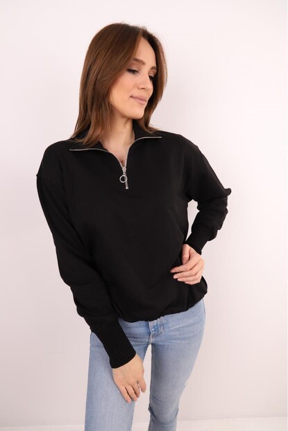 Kadın Siyah Fermuarlı sweasthirt