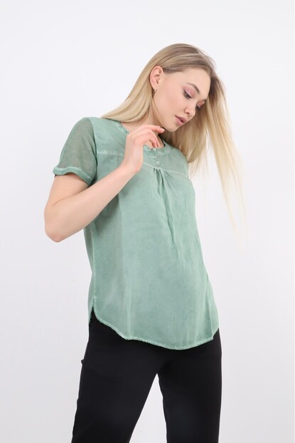 Kolları File Detaylı Kısa Kol Bluz