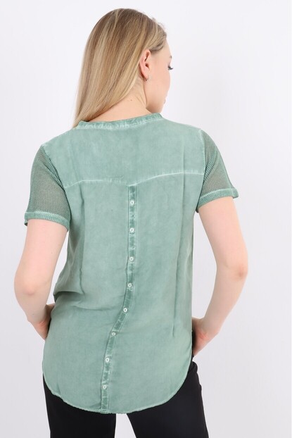 Kolları File Detaylı Kısa Kol Bluz