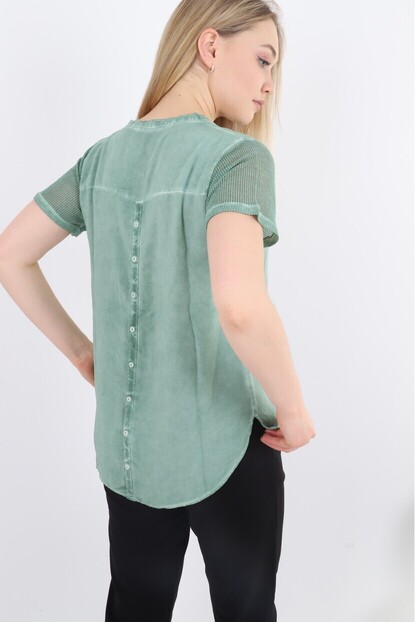 Kolları File Detaylı Kısa Kol Bluz