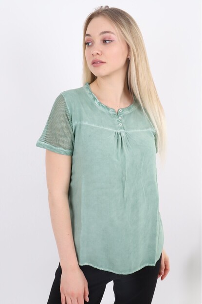 Kolları File Detaylı Kısa Kol Bluz