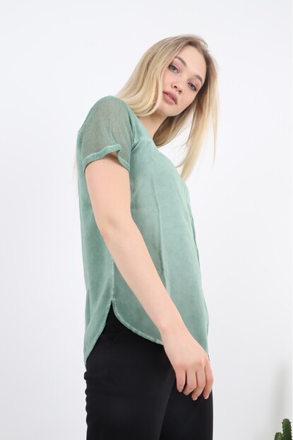 Kolları File Detaylı Kısa Kol Bluz