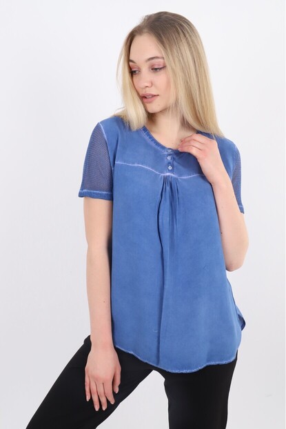 Kolları File Detaylı Kısa Kol Bluz