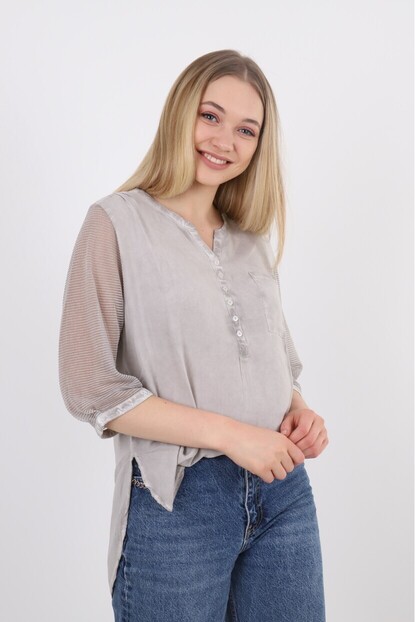 Kolları Triko Sim Detaylı Gömlek