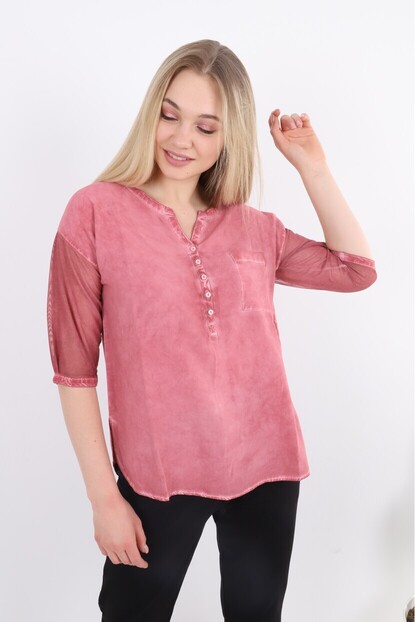Kolları Tül Detaylı Gömlek