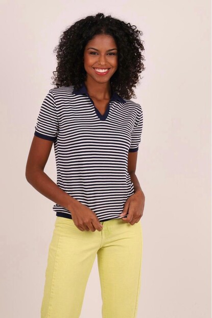 Polo Yaka Çizgili Triko