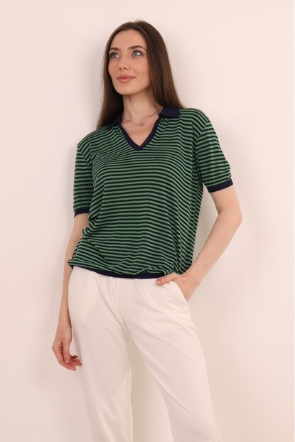 Polo Yaka Çizgili Triko