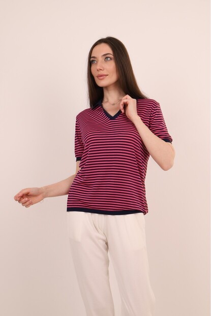 Polo Yaka Çizgili Triko