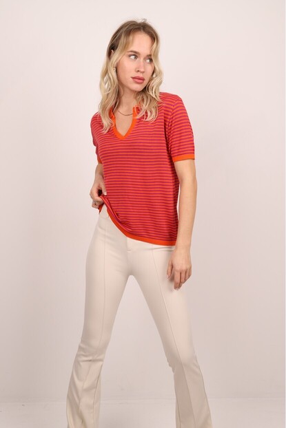 Polo Yaka Çizgili Triko