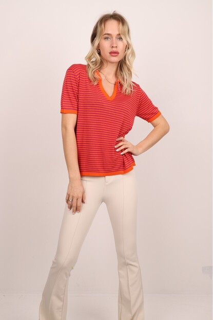 Polo Yaka Çizgili Triko