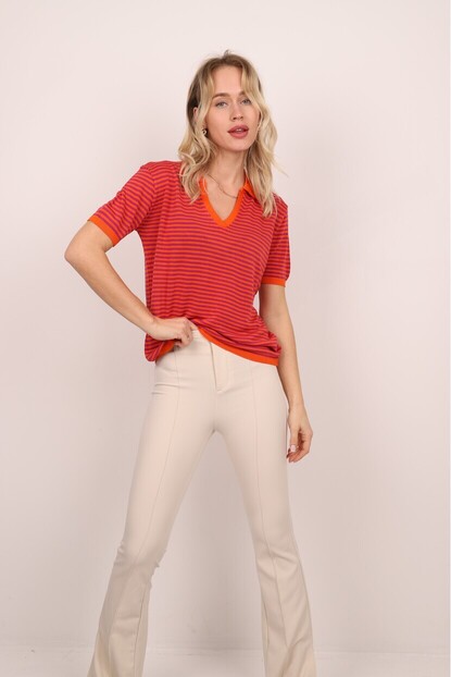 Polo Yaka Çizgili Triko