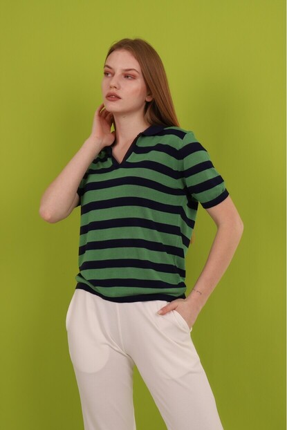 Polo Yaka Kalın Çizgili Triko