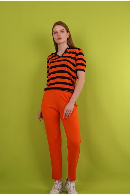 Polo Yaka Kalın Çizgili Triko