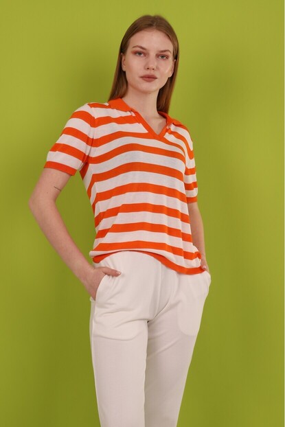 Polo Yaka Kalın Çizgili Triko