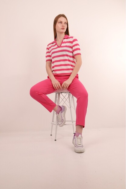 Polo Yaka Kalın Çizgili Triko