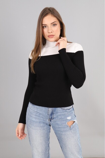 Siyah-Beyaz Yarım Balıkçı Triko