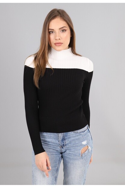 Siyah-Beyaz Yarım Balıkçı Triko