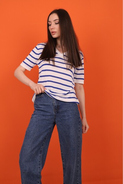 V Yaka Çizgili Triko