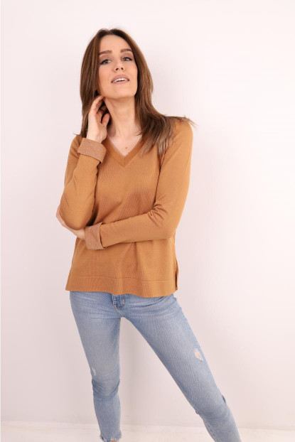 V Yaka Kahverengi Triko