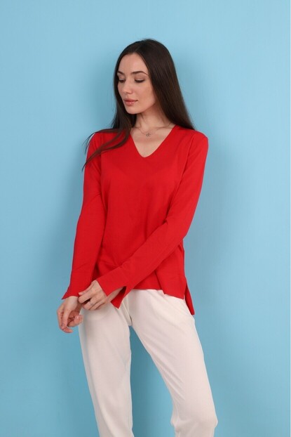 V Yaka Kırmızı Triko