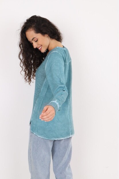 V Yaka Triko Dokuma Karışımlı Bluz