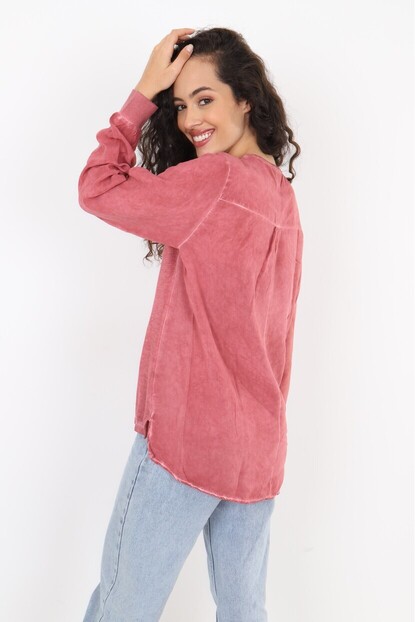 V Yaka Triko Dokuma Karışımlı Bluz